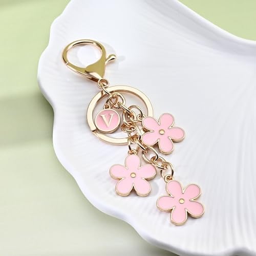OUMILAN Initial Letter Keychain Cute Flower Charms Keyring for Handbag Backpack–Personalized A-Z Alphabet Jewelry Gift for Women Girl (M, Pink) - Image 3