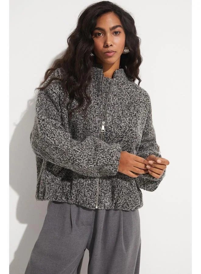 جون June Exclusive Wool Blend Plush Bomber Jacket Anthracite