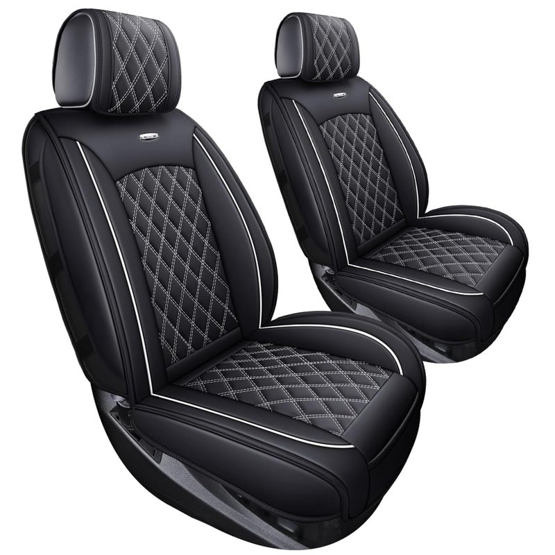 Front Seat Covers Chevy Silverado GMC Sierra Pickup Trail Boss Z71 Custom Fit 20072025 1500 2500HD 3500HD Crew Double Extended Cab Waterproof Leather Seat Protectors2 PCS Front BlackWhite