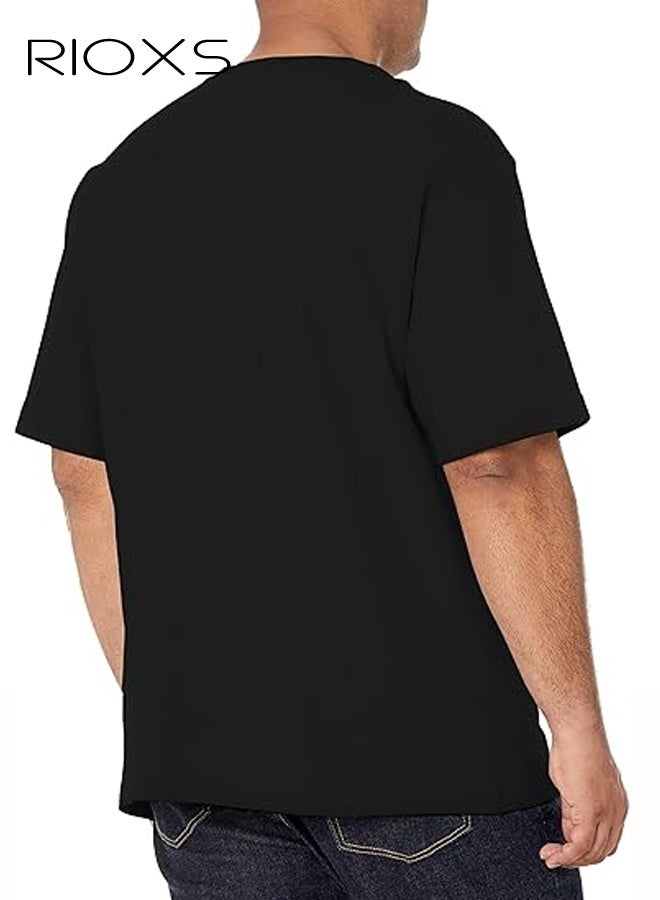 ريوكس تي شيرت للجنسين، تي شيرت فضفاض للرجال والنساء، تي شيرت بأكمام قصيرة ثقيلة الوزن، قمصان مريحة بجيب مريح للترفيه اليومي/المكتب/المدرسة/التسوق، قمصان بياقة كريبون للنساء والرجال - Image 3
