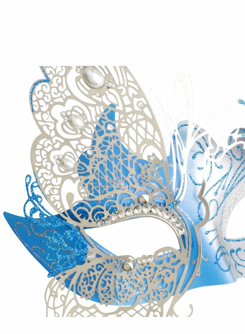 Excefore Masquerade Mask for Women, Mysterious Venetian Butterfly Lady Halloween Party Evening Prom Ball Costumes Accessory, Blue - Image 5