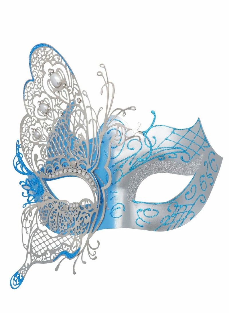 Excefore Masquerade Mask for Women, Mysterious Venetian Butterfly Lady Halloween Party Evening Prom Ball Costumes Accessory, Blue - Image 1