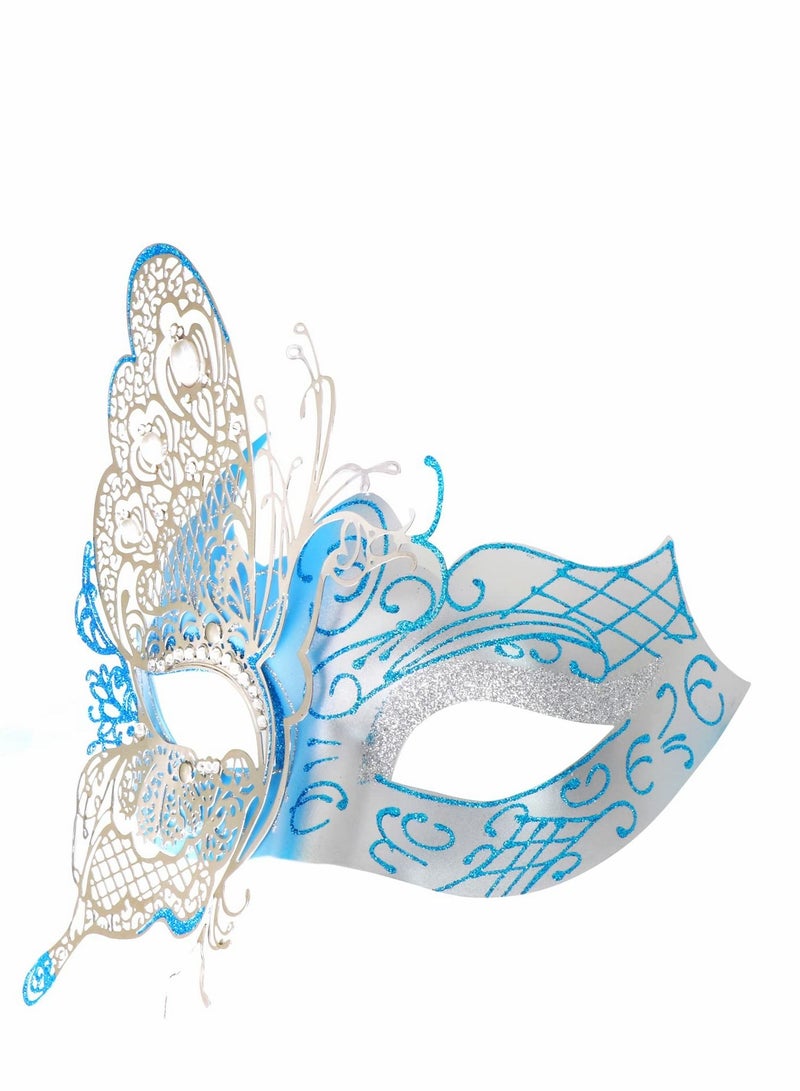 Excefore Masquerade Mask for Women, Mysterious Venetian Butterfly Lady Halloween Party Evening Prom Ball Costumes Accessory, Blue - Image 3