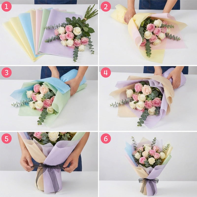 VinTS 48 Sheets 23.6x23.6in Cotton Wrapping Flower Lining Paper,Korean Style Of Waterproof Floral Bouquet Lining Paper,Floral Wrapping Paper for Valentines Bouquets,6 Colors - Image 2