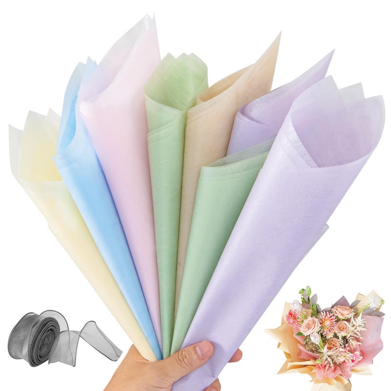 VinTS 48 Sheets 23.6x23.6in Cotton Wrapping Flower Lining Paper,Korean Style Of Waterproof Floral Bouquet Lining Paper,Floral Wrapping Paper for Valentines Bouquets,6 Colors - Image 1