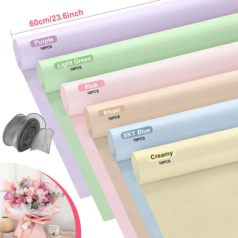VinTS 48 Sheets 23.6x23.6in Cotton Wrapping Flower Lining Paper,Korean Style Of Waterproof Floral Bouquet Lining Paper,Floral Wrapping Paper for Valentines Bouquets,6 Colors - Image 3
