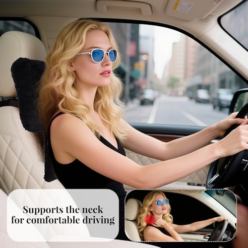 iHUFeather 2 Pack Bow Car Headrest Pillows Plush Car Neck Pillows for Travel Driving Office Chair Head Support Cushions Also Cute Car Decor Accessories Black - Image 3