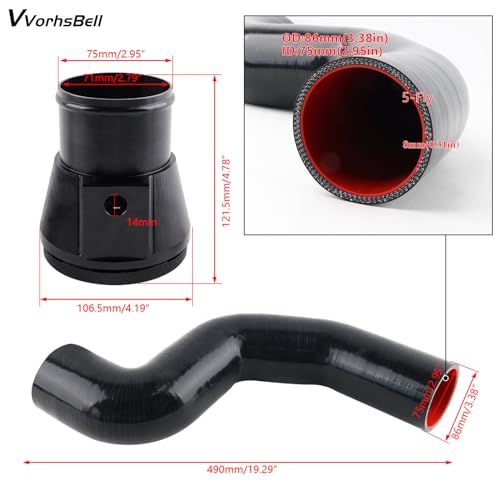 VVORHSBELL Cold Side Intercooler Pipe Upgrade Kit For 11-16 Ford 6.7L Ford F250 F350 F450 (Black) - Image 2