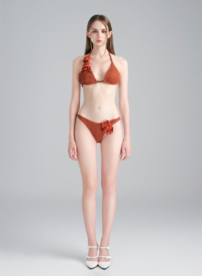XITA • MOROCCO HANDMADE CROCHET RED BROWN BIKINI BOTTOM - Image 1