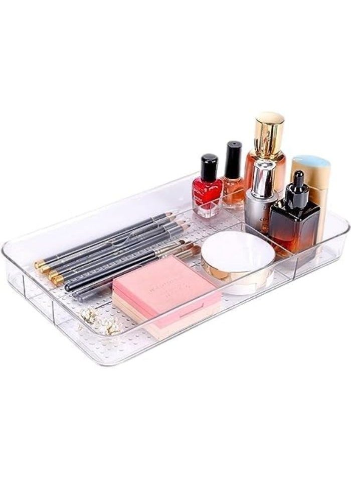Clear Plastic Drawer Organizer Non-Slip Cutlery Organizer Kitchen Drawers Cosmetic Tray Dressing Table Makeup Storage Organizer Bedroom Living Room (33 x 18 x 5 cm)  - Image 1