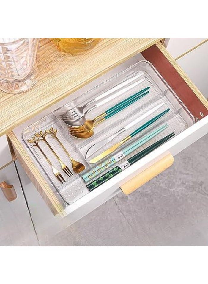 Clear Plastic Drawer Organizer Non-Slip Cutlery Organizer Kitchen Drawers Cosmetic Tray Dressing Table Makeup Storage Organizer Bedroom Living Room (33 x 18 x 5 cm)  - Image 2