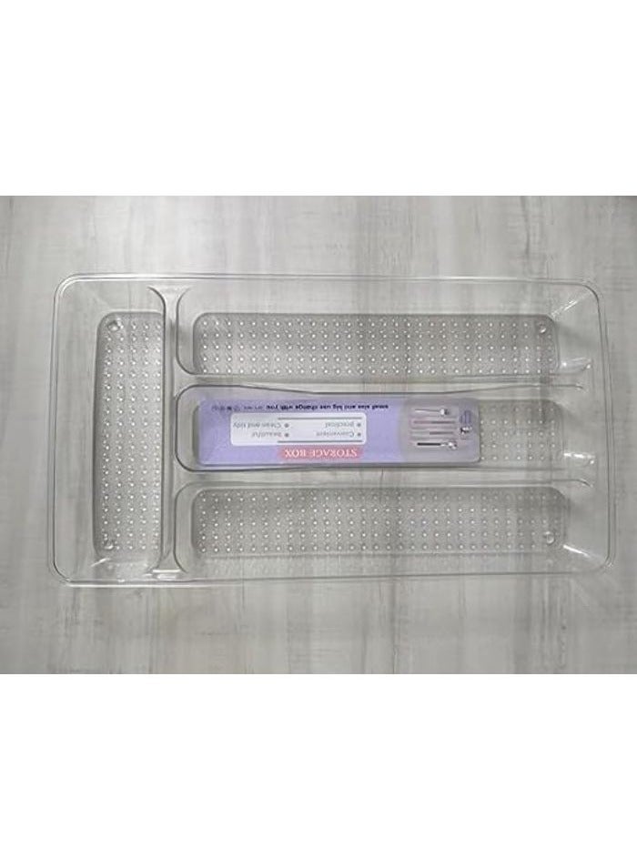 Clear Plastic Drawer Organizer Non-Slip Cutlery Organizer Kitchen Drawers Cosmetic Tray Dressing Table Makeup Storage Organizer Bedroom Living Room (33 x 18 x 5 cm)  - Image 3