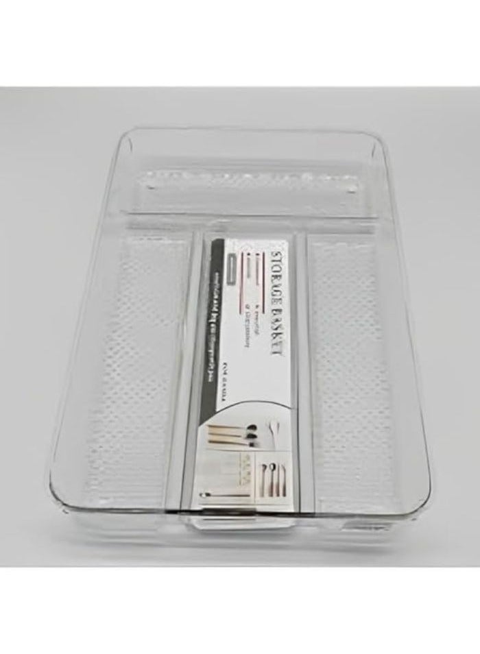 Clear Plastic Drawer Organizer Non-Slip Cutlery Organizer Kitchen Drawers Cosmetic Tray Dressing Table Makeup Storage Organizer Bedroom Living Room (33 x 18 x 5 cm)  - Image 4