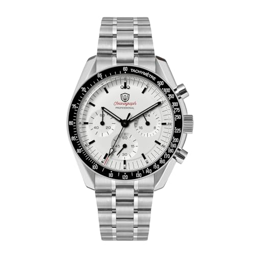 watchdives WD1860 WD1861 WD1863 Men's Chronograph Watch Japan VK63 Quartz Sports Watches 40mm Bubble Sapphire Crystal Wristwatch 100M Dive Watch (White / WD1863 V2 Screw Bracelet) - Image 1