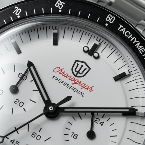 watchdives WD1860 WD1861 WD1863 Men's Chronograph Watch Japan VK63 Quartz Sports Watches 40mm Bubble Sapphire Crystal Wristwatch 100M Dive Watch (White / WD1863 V2 Screw Bracelet) - Image 3