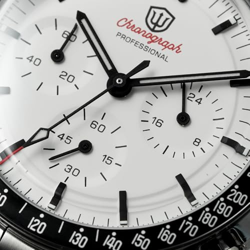watchdives WD1860 WD1861 WD1863 Men's Chronograph Watch Japan VK63 Quartz Sports Watches 40mm Bubble Sapphire Crystal Wristwatch 100M Dive Watch (White / WD1863 V2 Screw Bracelet) - Image 4