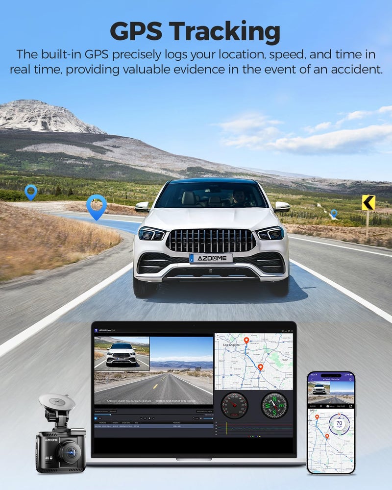 AZDOME 4K Dash Cam Front and Rear, STARVIS Night Vision, UHD 2160P WiFi Dash Camera for Cars with GPS, Included 64GB Card, 2.4" IPS Screen Dashcam, 170Â°Wide Angle, WDR, 24H Parking Mode (GS63H Pro) - Image 4