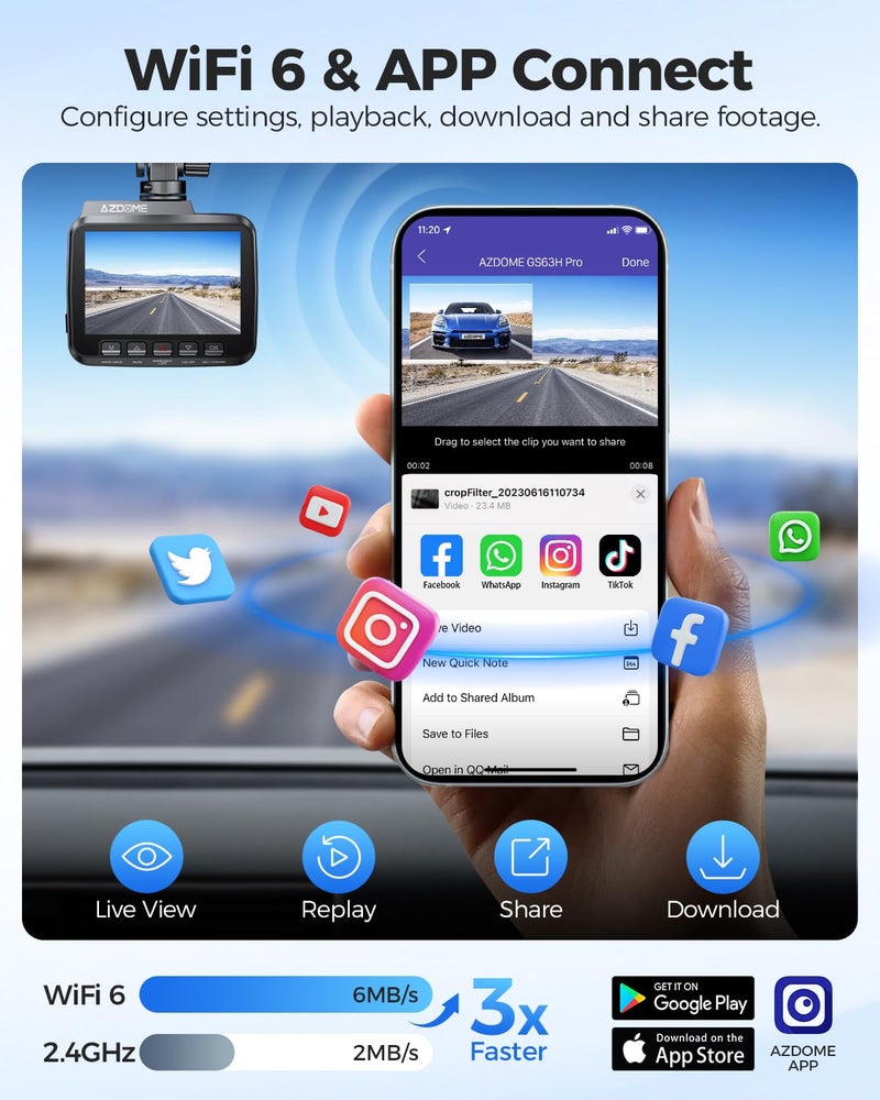 AZDOME 4K Dash Cam Front and Rear, STARVIS Night Vision, UHD 2160P WiFi Dash Camera for Cars with GPS, Included 64GB Card, 2.4" IPS Screen Dashcam, 170Â°Wide Angle, WDR, 24H Parking Mode (GS63H Pro) - Image 3