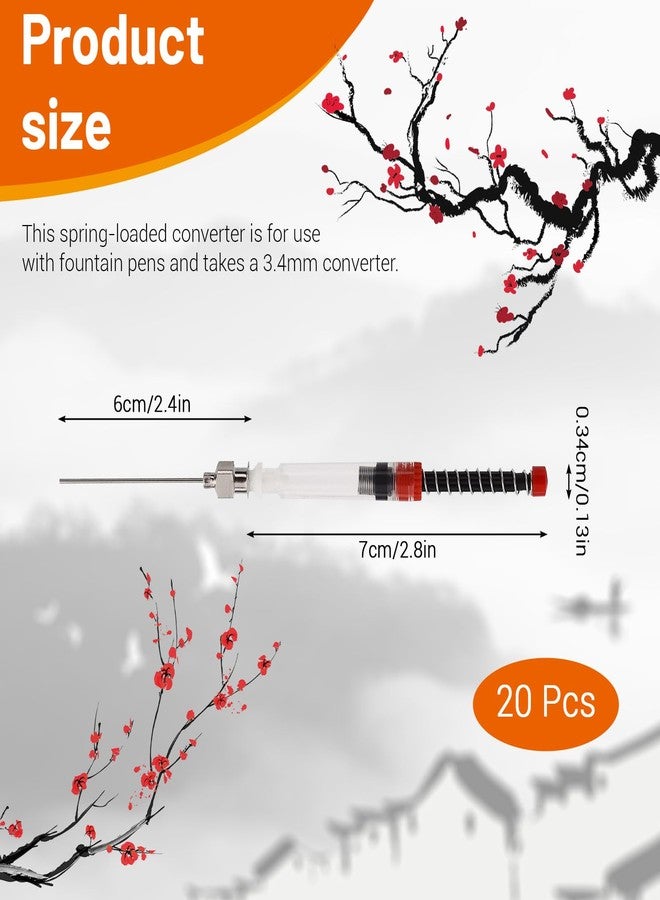 ASTIMESA 20 Pcs Fountain Pen Ink Syringe Filler with Metal Tips, Removable Blunt Syringe Fountain Pen, Elastic Spring Ink Filling Syringe Tool, Refill and Convert Pen Ink Converter Cartridges - Image 2