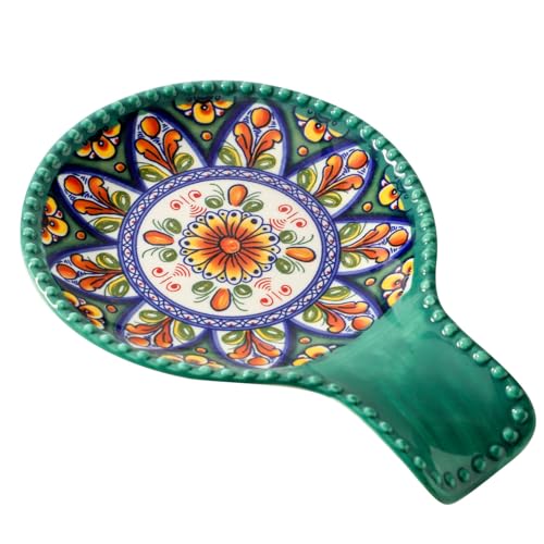 Glowworm Spoon Rest, 7.7 Inch Ceramic Spoon Rest for Stove Top, Coffee Spoon Rest for Kitchen Counter, Spoon Holder for Stove, Heat Resistant, Dishwasher Safe, Green - Image 1