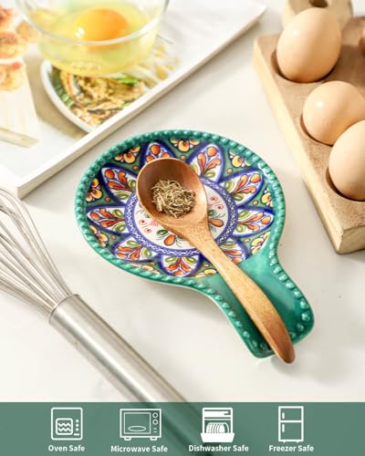 Glowworm Spoon Rest, 7.7 Inch Ceramic Spoon Rest for Stove Top, Coffee Spoon Rest for Kitchen Counter, Spoon Holder for Stove, Heat Resistant, Dishwasher Safe, Green - Image 4