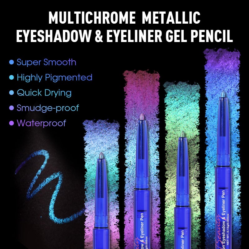 UCANBE 4PCS Chameleon Eyeshadow & Eyeliner Gel Pencil Set - Multichrome Shifting Colors Metallic Glitter Eye Makeup,Waterproof Long-Lasting Smudge-Proof Multi-Dimensional Color - Image 4