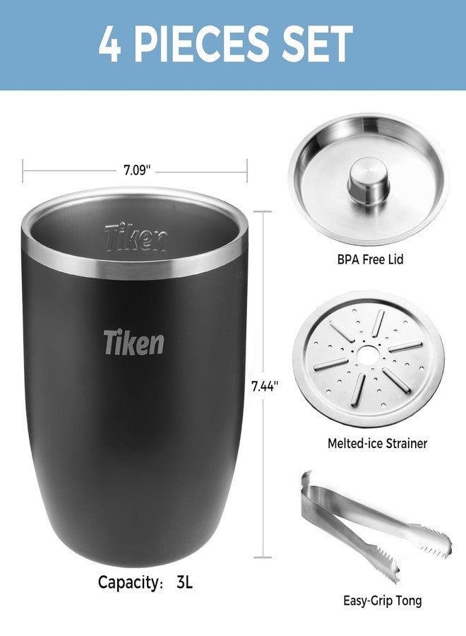 Tiken 3L Double-Wall Vacuum Insulated Ice Bucket with Lid & Tong Stainless Steel Champagne Buckets for Cocktail Bar, Parties & Outdoor - Image 2