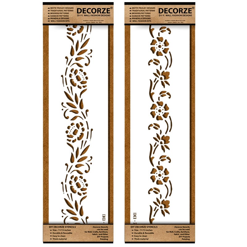 DECORZE Border Stencils for DIY Home Decor | Floral, Pattern & Wall Border Stencils for Painting Furniture & Art Projects DB-21-22 - Image 5