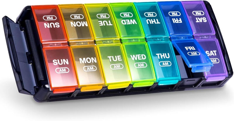 Sukuos Sukuos Weekly Pill Organizer 7 Day 2 Times a Day, Quick Fill Daily Pill Box (AM PM), Arthritis Friendly Extra Large Pill Cases for Vitamin/Fish Oil/Supplements 
