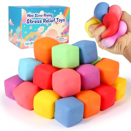 Neec 24 Pack Slow Rising Stress Cube , Dough Stress Balls Soft Fidget Squishy Toys for Anxiety Relief, Pull Stretch Classroom Prize Party Favors Toys for Kids - Image 1