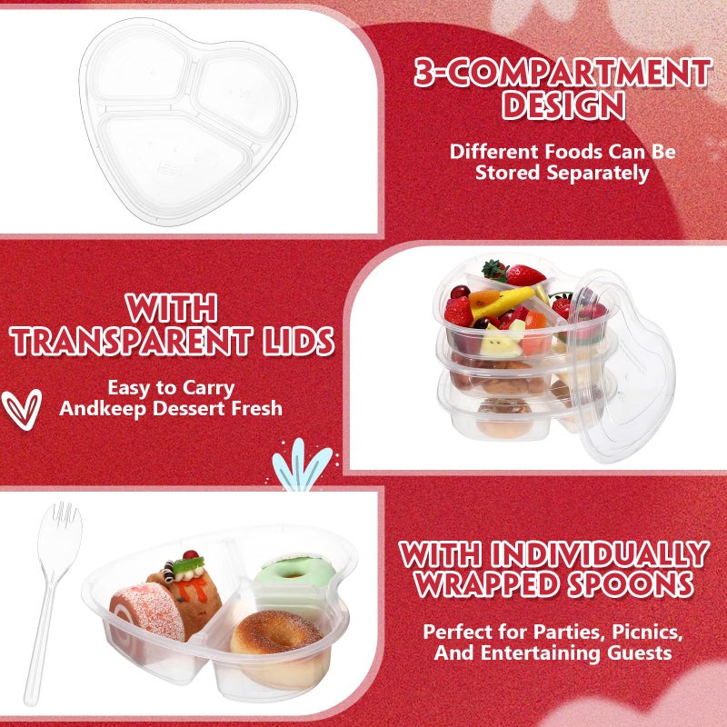 Layhit 12 Pcs Valentines Heart Containers Plastic Food Storage Containers with Lids Heart Shaped Disposable Lunch Dessert Box for Kitchen Restaurant Fruit Vegetable (Clear) - Image 3