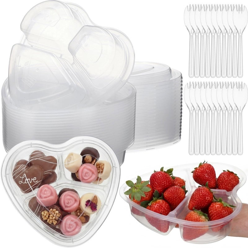 Layhit 12 Pcs Valentines Heart Containers Plastic Food Storage Containers with Lids Heart Shaped Disposable Lunch Dessert Box for Kitchen Restaurant Fruit Vegetable (Clear) - Image 1