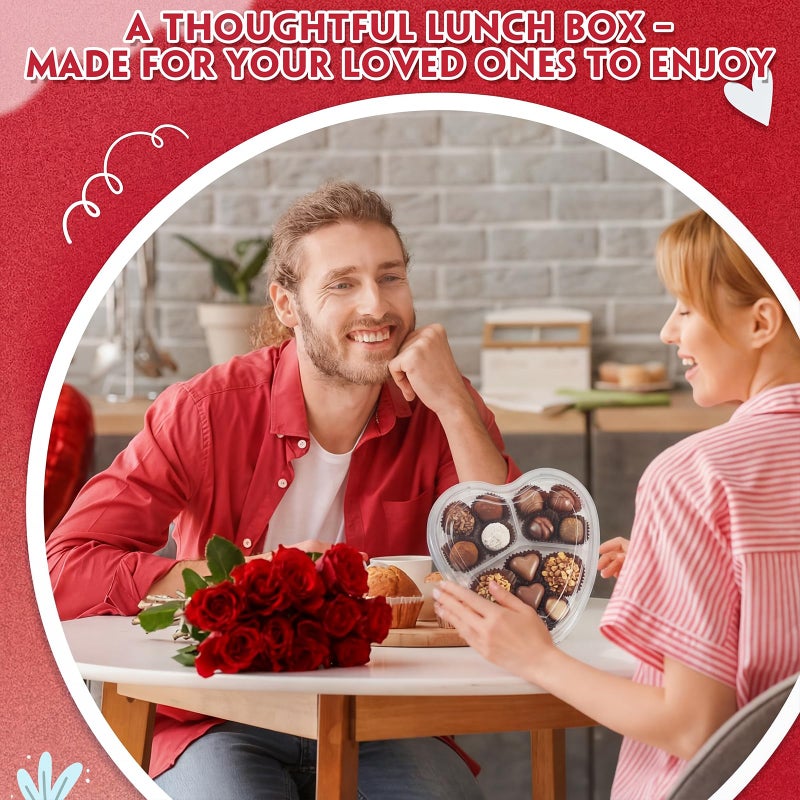 Layhit 12 Pcs Valentines Heart Containers Plastic Food Storage Containers with Lids Heart Shaped Disposable Lunch Dessert Box for Kitchen Restaurant Fruit Vegetable (Clear) - Image 4