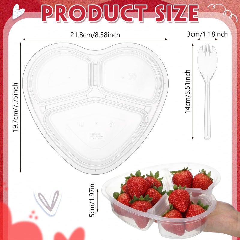 Layhit 12 Pcs Valentines Heart Containers Plastic Food Storage Containers with Lids Heart Shaped Disposable Lunch Dessert Box for Kitchen Restaurant Fruit Vegetable (Clear) - Image 2