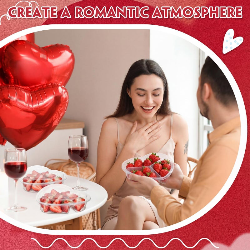 Layhit 12 Pcs Valentines Heart Containers Plastic Food Storage Containers with Lids Heart Shaped Disposable Lunch Dessert Box for Kitchen Restaurant Fruit Vegetable (Clear) - Image 5