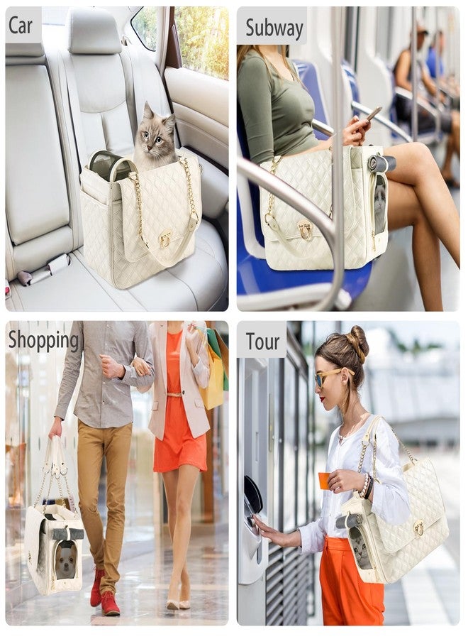 NewEle Fashion Dog Purse for Small Dogs with 2 Super-Large Pockets, Holds Up to 10lbs PU Leather Pet Carrier, Cat Carrier, Airline Approved Puppy Purse for Travel (White, Small Size) - Image 5