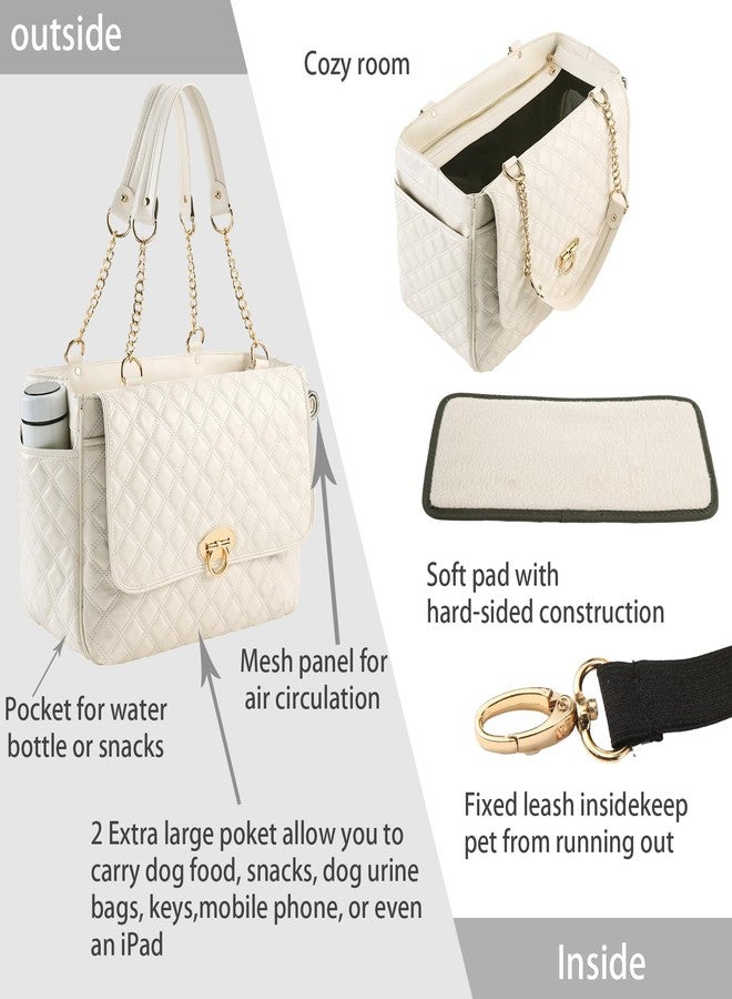 NewEle Fashion Dog Purse for Small Dogs with 2 Super-Large Pockets, Holds Up to 10lbs PU Leather Pet Carrier, Cat Carrier, Airline Approved Puppy Purse for Travel (White, Small Size) - Image 3