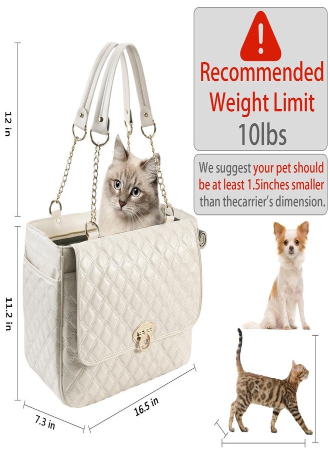 NewEle Fashion Dog Purse for Small Dogs with 2 Super-Large Pockets, Holds Up to 10lbs PU Leather Pet Carrier, Cat Carrier, Airline Approved Puppy Purse for Travel (White, Small Size) - Image 2