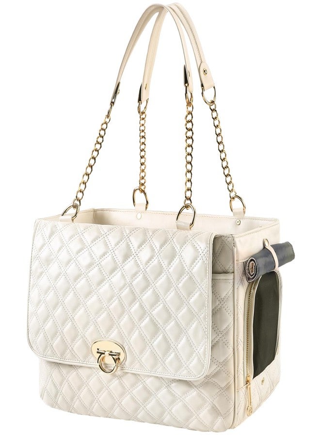 NewEle Fashion Dog Purse for Small Dogs with 2 Super-Large Pockets, Holds Up to 10lbs PU Leather Pet Carrier, Cat Carrier, Airline Approved Puppy Purse for Travel (White, Small Size) - Image 1