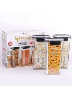 Phoenix Acrylic Refrigerator Food Container,Food box Set of3 Pieces with Airtight Lock - Clear Silicone Sides -3 * 1700ml Turquoise  - Image 4
