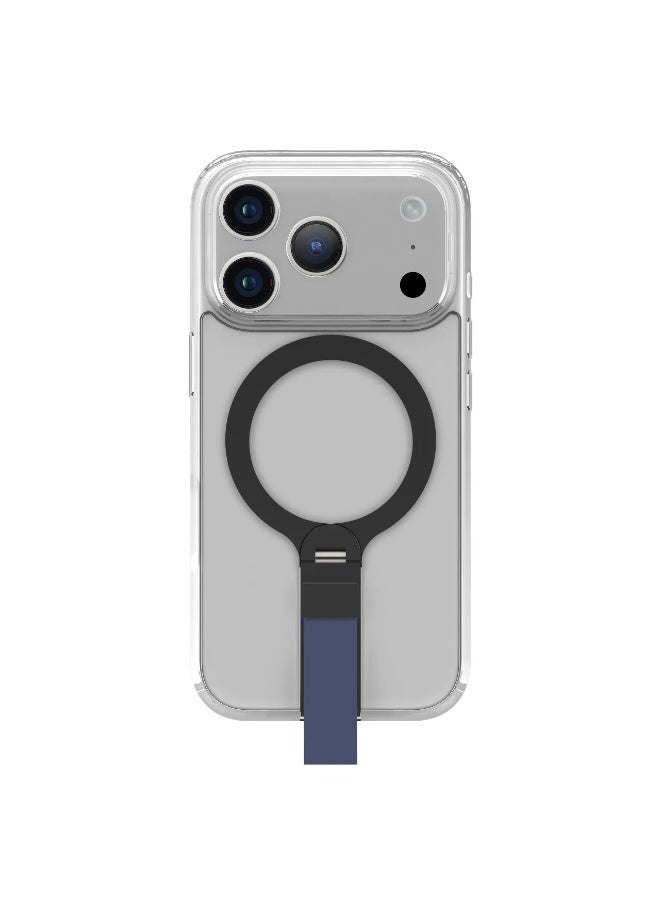 LEVELO iPhone 17 Pro Spira Grip Case / Anti-Scratch Transparent Frame / 360° Rotating Metal Kickstand / Shock-Resistant Bumper / MagSafe Compatible / Built-In Kick Stand / Strong Magnets - Midnight Blue - Image 1