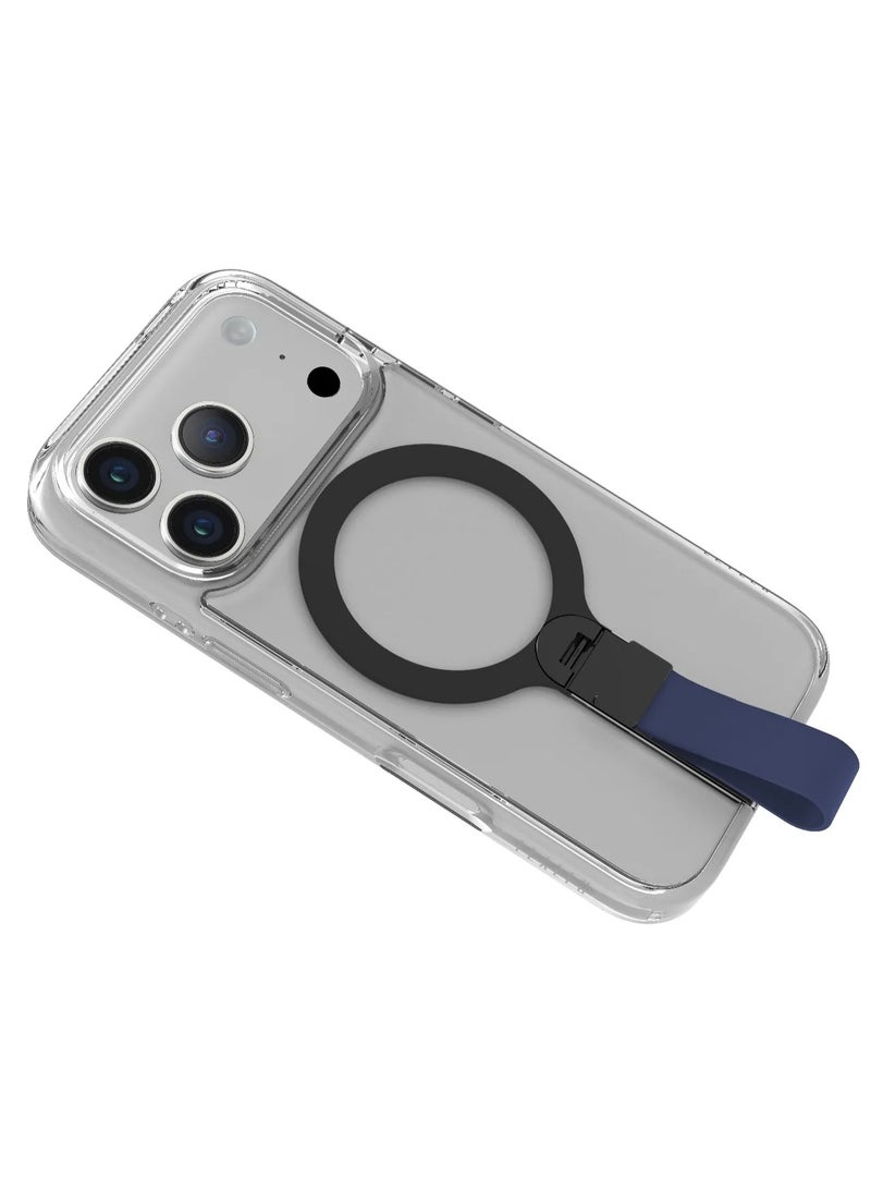 LEVELO iPhone 17 Pro Spira Grip Case / Anti-Scratch Transparent Frame / 360° Rotating Metal Kickstand / Shock-Resistant Bumper / MagSafe Compatible / Built-In Kick Stand / Strong Magnets - Midnight Blue - Image 2