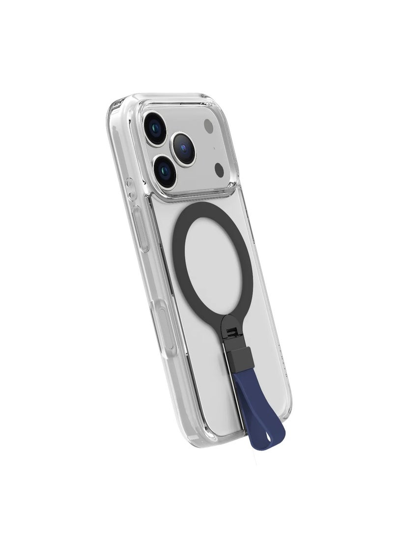 LEVELO iPhone 17 Pro Spira Grip Case / Anti-Scratch Transparent Frame / 360° Rotating Metal Kickstand / Shock-Resistant Bumper / MagSafe Compatible / Built-In Kick Stand / Strong Magnets - Midnight Blue - Image 4