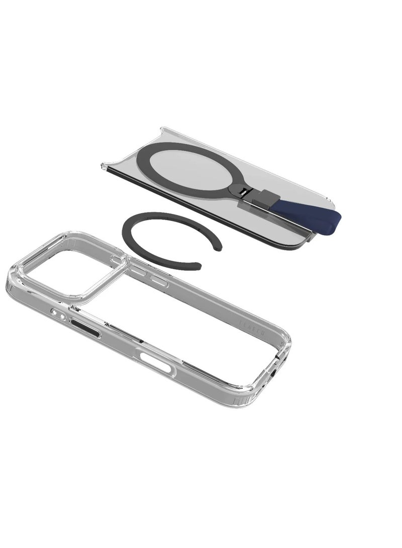 LEVELO iPhone 17 Pro Spira Grip Case / Anti-Scratch Transparent Frame / 360° Rotating Metal Kickstand / Shock-Resistant Bumper / MagSafe Compatible / Built-In Kick Stand / Strong Magnets - Midnight Blue - Image 3