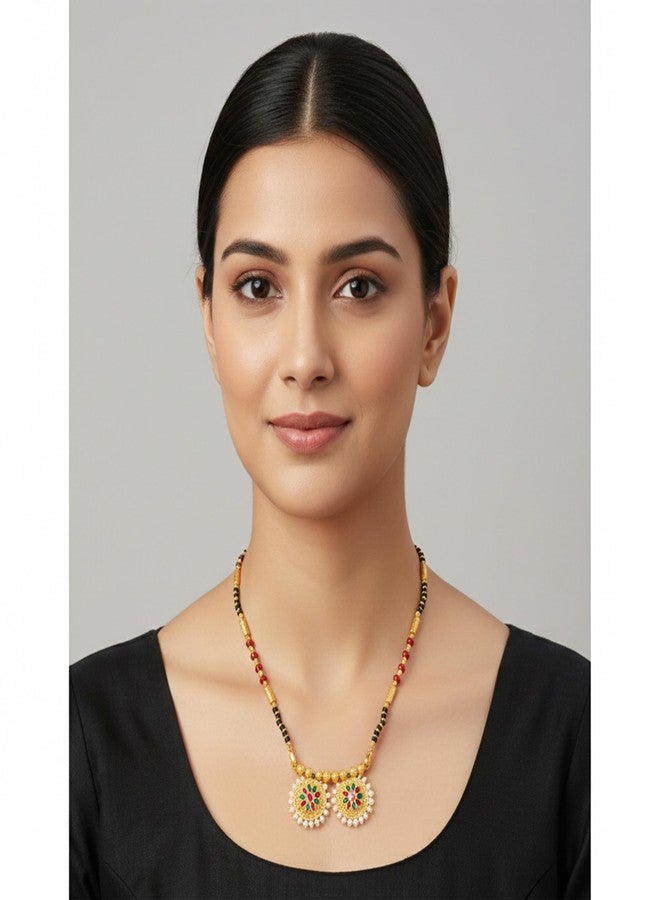 Superstore18 Bass Gold plated CZ, Imitation Ruby emerald Pearl studded Traditional long Mangalsutra for women ethnic jewellery (SST3244MSAJ) - Image 5