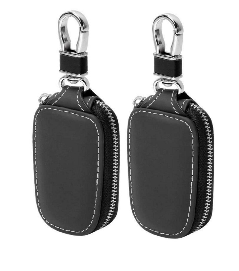 Contacts PU Leather Car Remote Key Case | Smart Protection Key Holder for Car Key | Key Chain Bag | Auto Remote Keyring Wallet (Black, Pack of 2)……… - Image 1