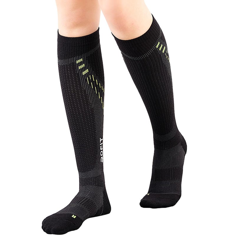 aoFIT Graduated Compression Socks for Women Travel Flight Nurses Dr Scholls Airplane 15-20 mmhg, Onyx Sunburst, L - Image 1