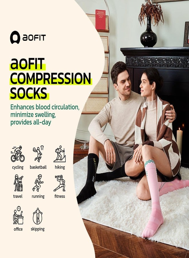 aoFIT Graduated Compression Socks for Women Travel Flight Nurses Dr Scholls Airplane 15-20 mmhg, Onyx Sunburst, L - Image 2
