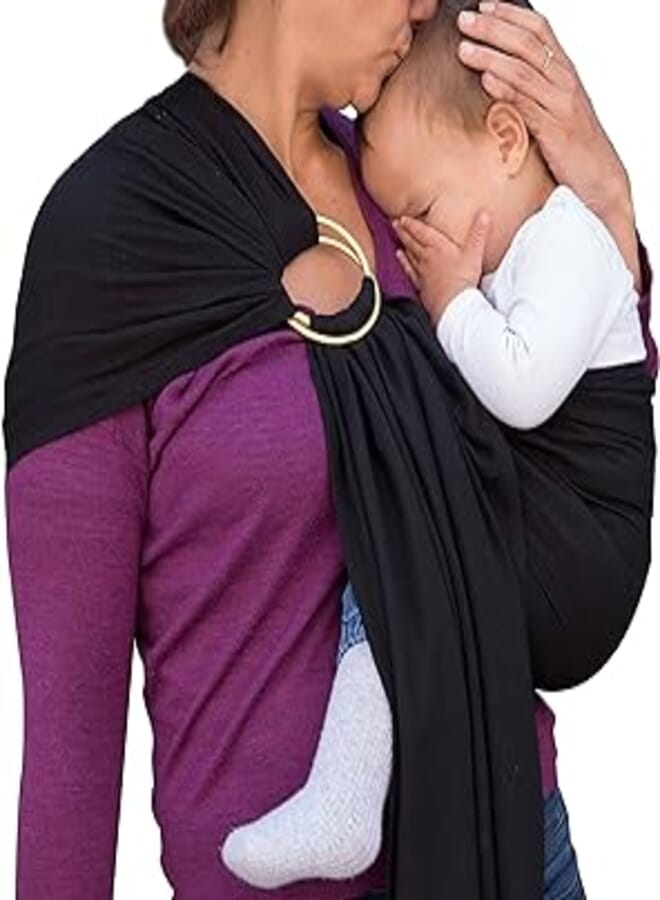 Pontou Breathable Hands-Free, Luxury Versatile Support Cotton Fabric Ring Sling Baby Wrap Carrier for Mother, Father, and Caregiver 