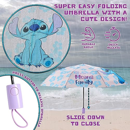 Disney Automatic Umbrella for Adults Teens Kids - Folding Telescopic Umbrella Lightweight Travel School Work - Stitch Gifts (Purple Stitch) - Image 2